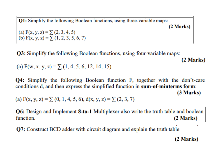 Solved Q1: Simplify The Following Boolean Functions, Using | Chegg.com