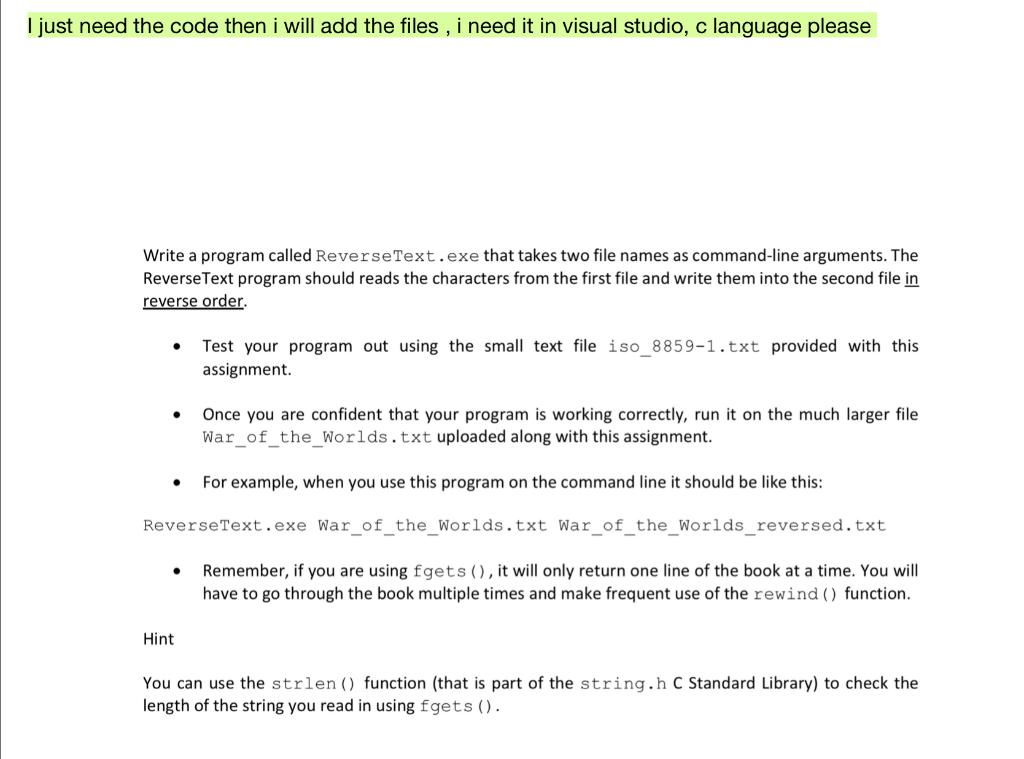 I just need the code then i will add the files , i | Chegg.com