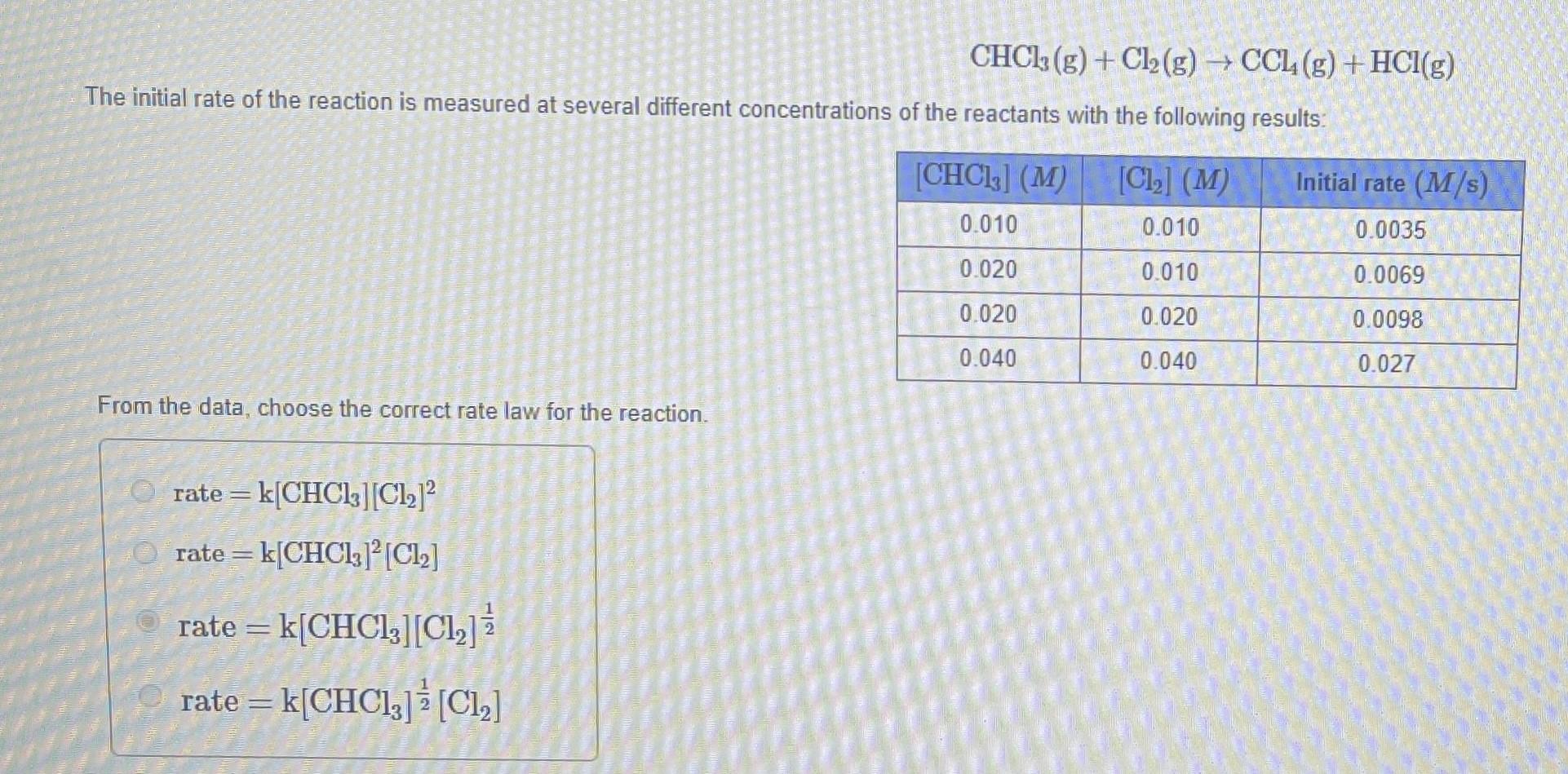 Solved CHCl3 G Cl2 G CCl4 G HCl G The Initial Rate Of Chegg Com   Php2YJxHg