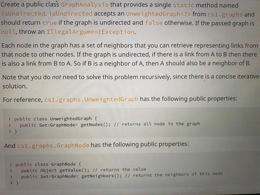 Solved Create a public class GraphAnalysis that provides | Chegg.com