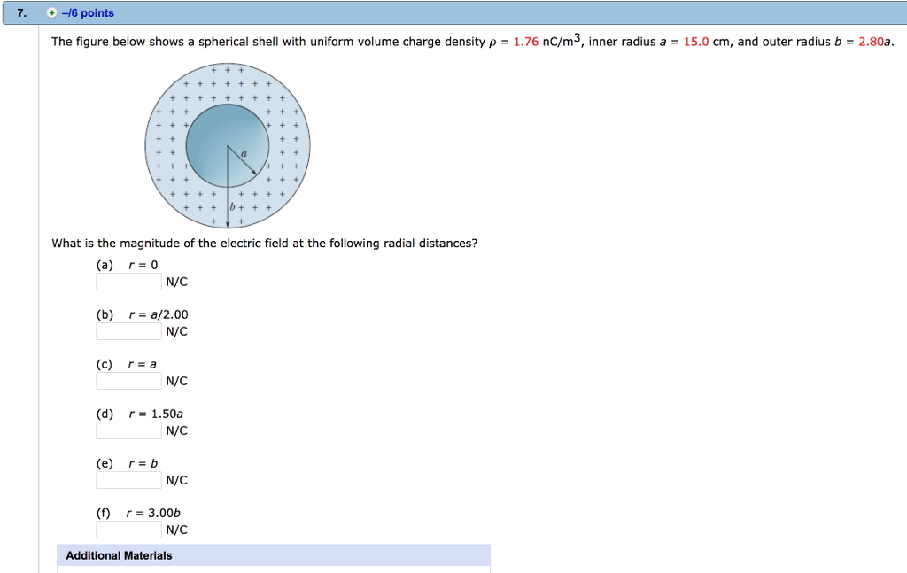 Solved 7. -/6 points The figure below shows a spherical | Chegg.com