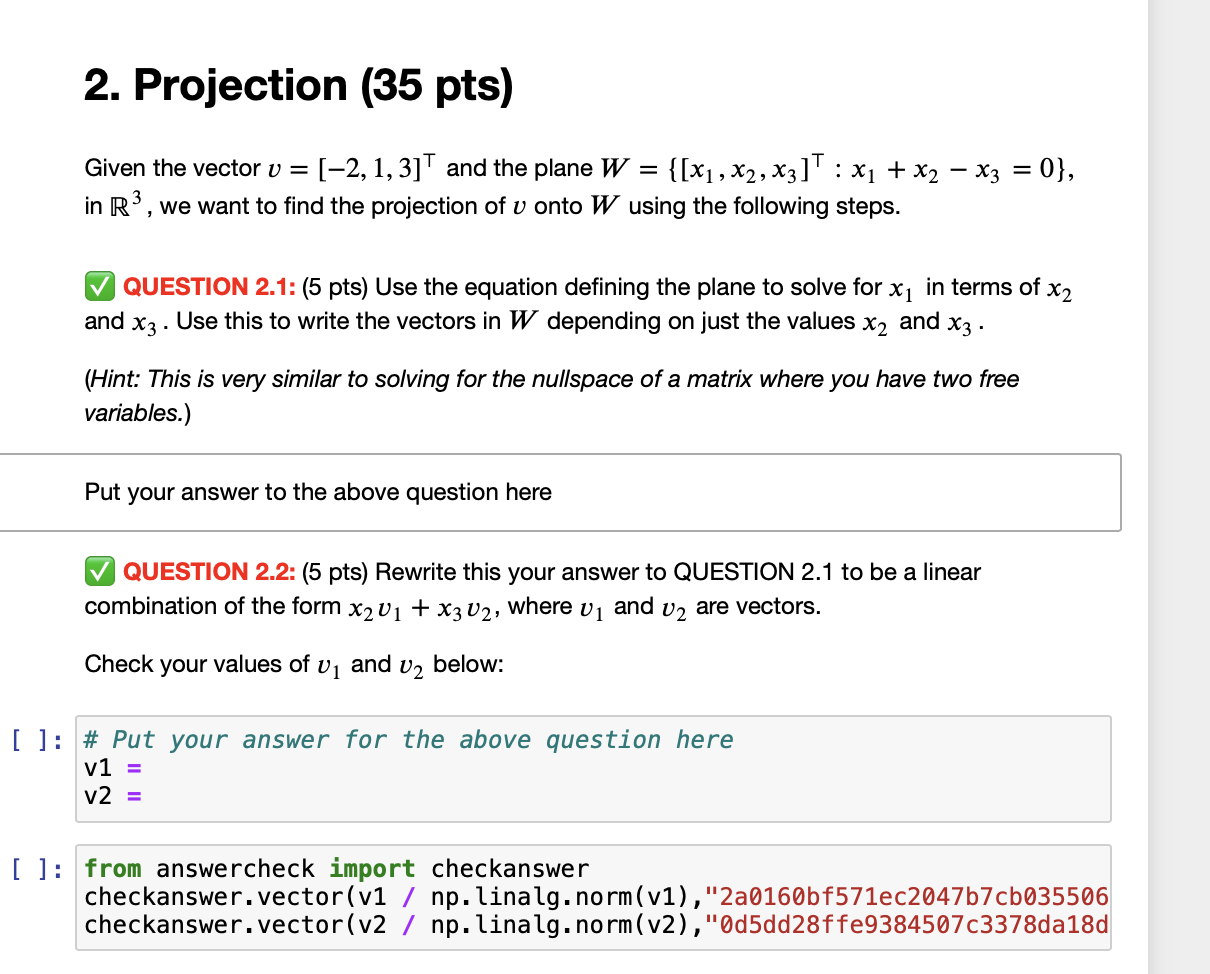Solved given the vector v 2 1 3 and the plane chegg