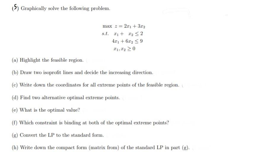 Solved (5) Graphically Solve The Following Problem. Max Z | Chegg.com