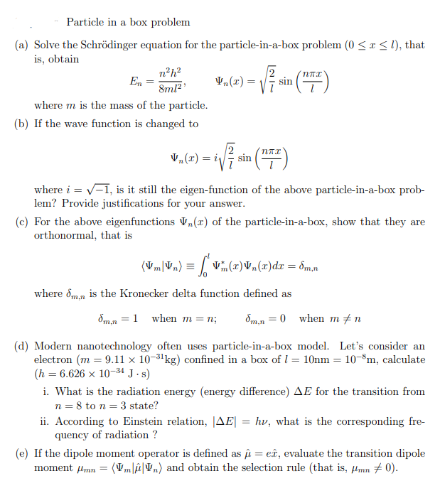 Solved Particle in a box problem (a) Solve the Schrödinger | Chegg.com