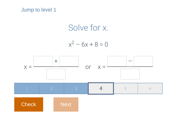 Solved Jump to level 1 Solve for x. x2 - 6x + 8 = 0 + X = or | Chegg.com