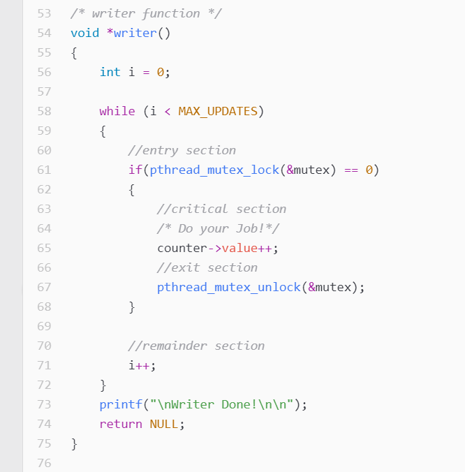 Solved int reader_num =1; /* reader function */ void *reader | Chegg.com