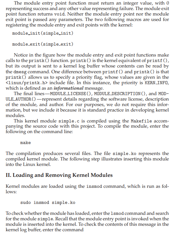 Kernel module overview, Loading and removing kernel | Chegg.com