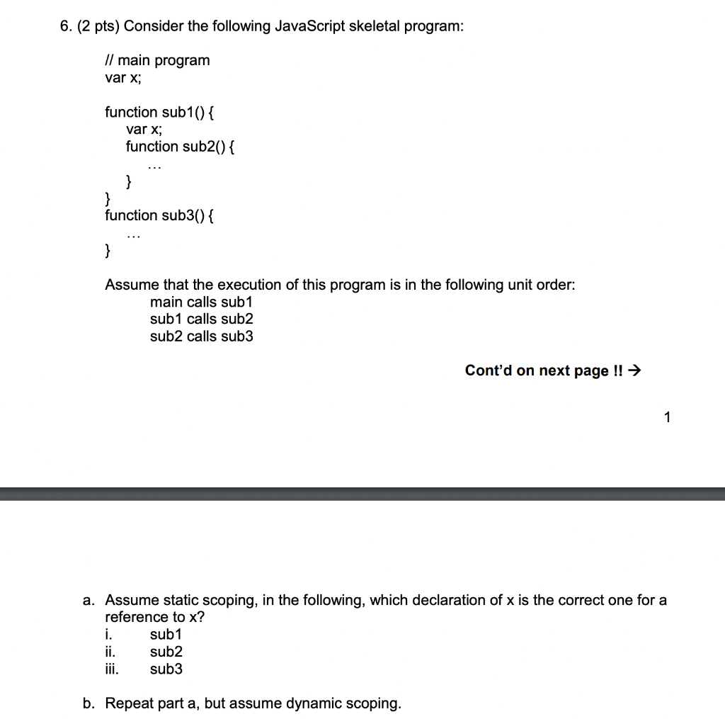 Solved 6. (2 Pts) Consider The Following JavaScript Skeletal | Chegg.com