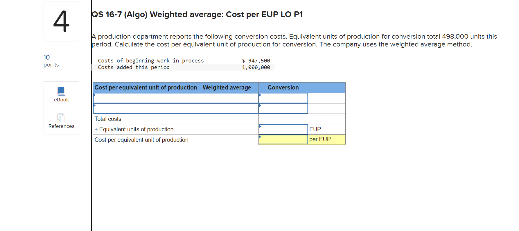 Solved Is 16 7 Algo Weighted Average Cost Per Eup Lo P1 0796