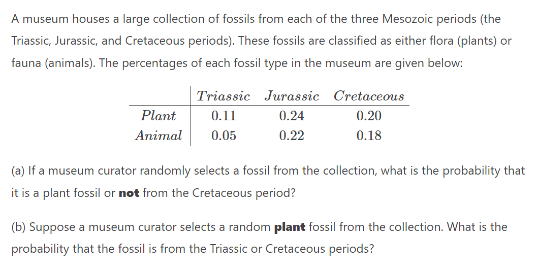 Solved A Museum Houses A Large Collection Of Fossils From | Chegg.com