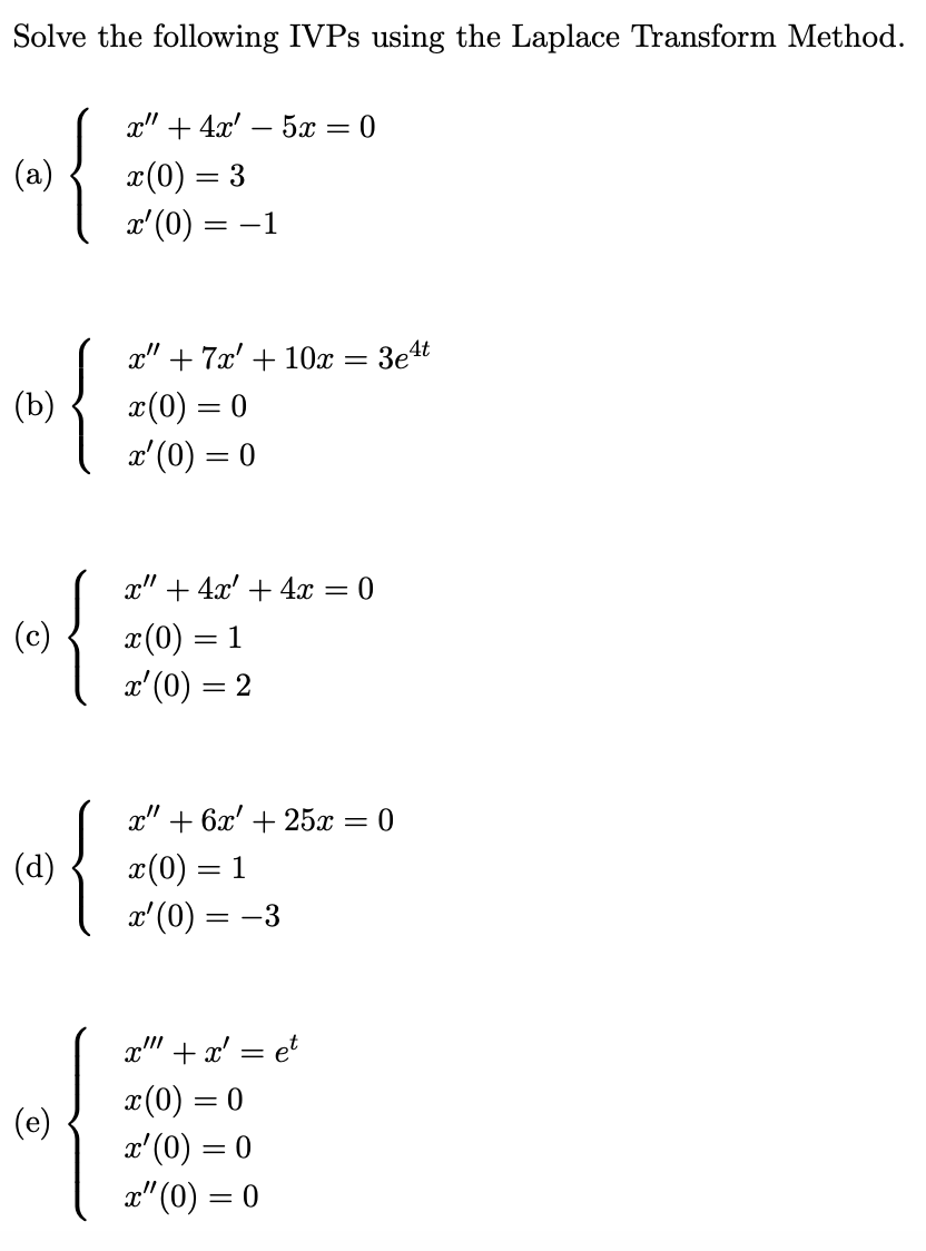 Solved Solve the following IVPs using the Laplace Transform | Chegg.com