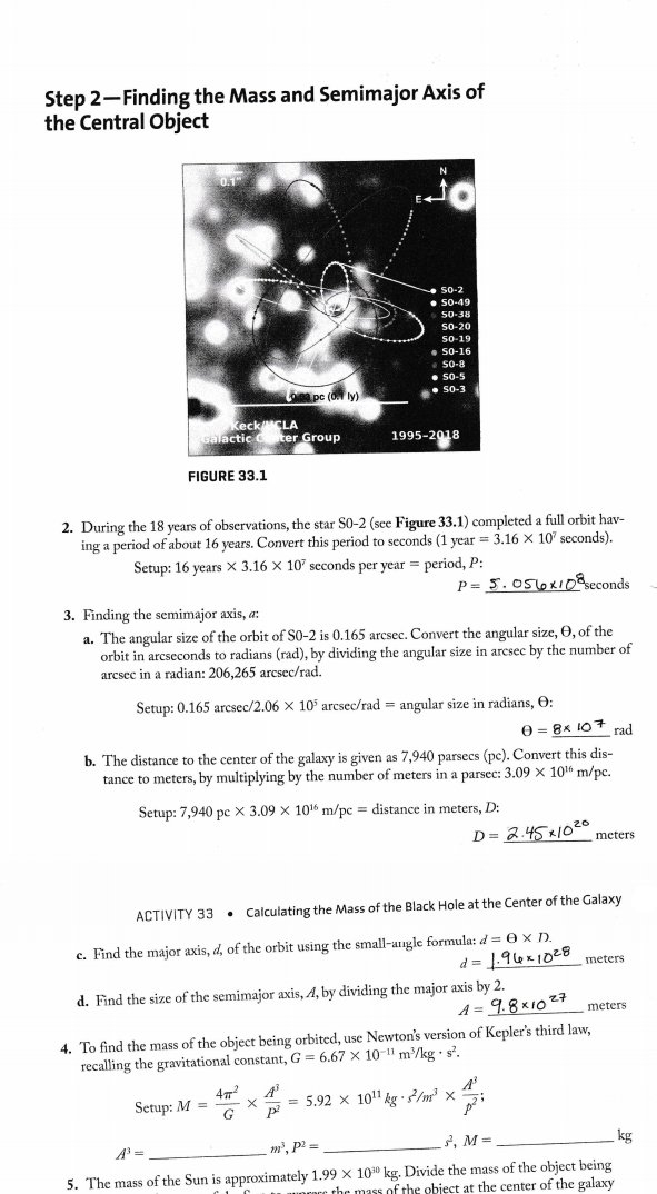 Solved Step 2-Finding the Mass and Semimajor Axis of the