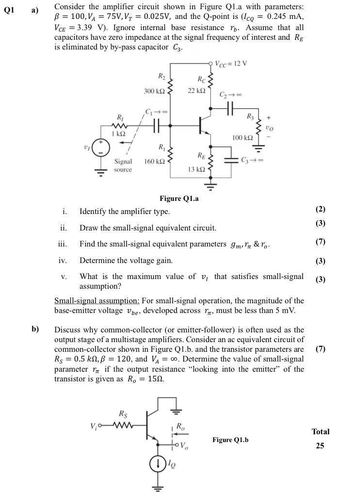 Solved Consider the amplifier circuit shown in Figure Q1.a | Chegg.com