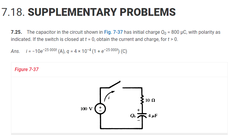 Solved 7.18. SUPPLEMENTARY PROBLEMS 7.25. The capacitor in | Chegg.com