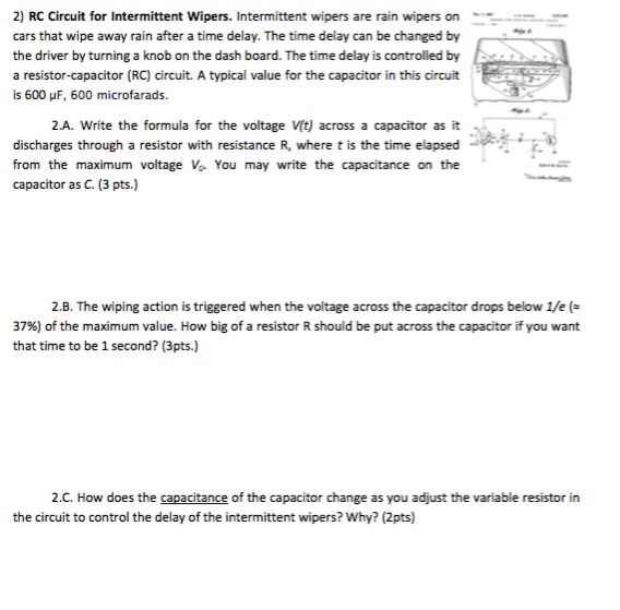 Solved 2) RC Circuit for Intermittent Wipers. Intermittent