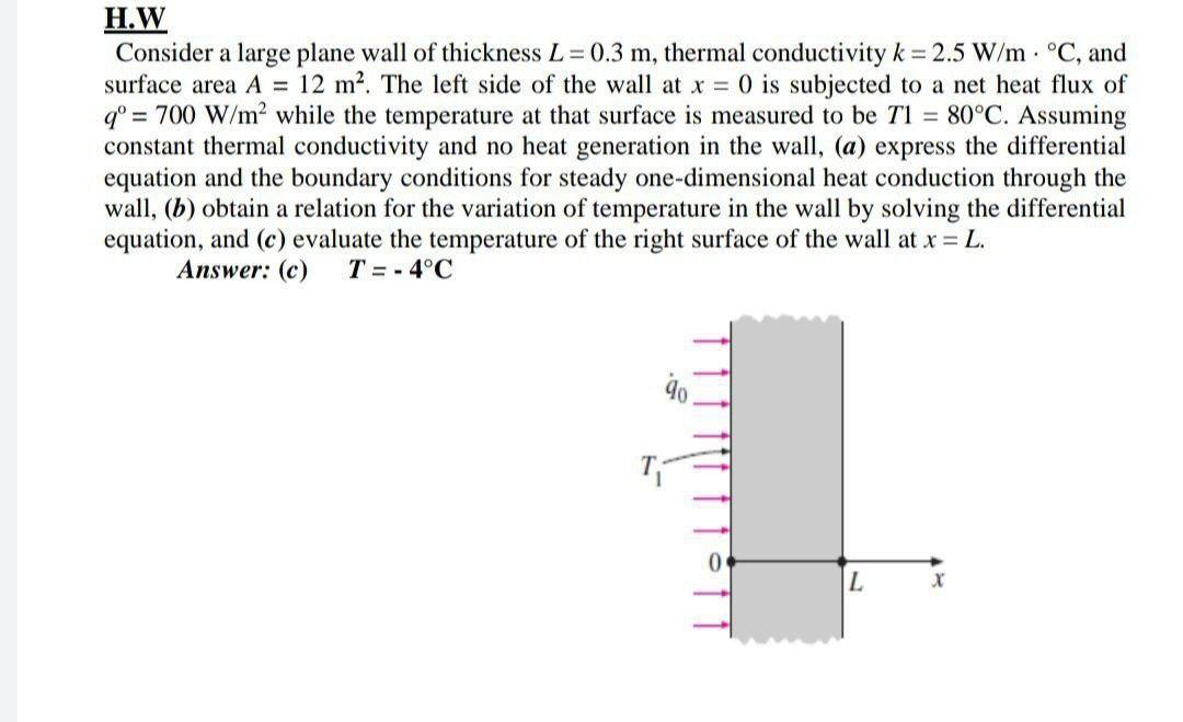 Solved H.W Consider a large plane wall of thickness L=0.3 m, | Chegg.com