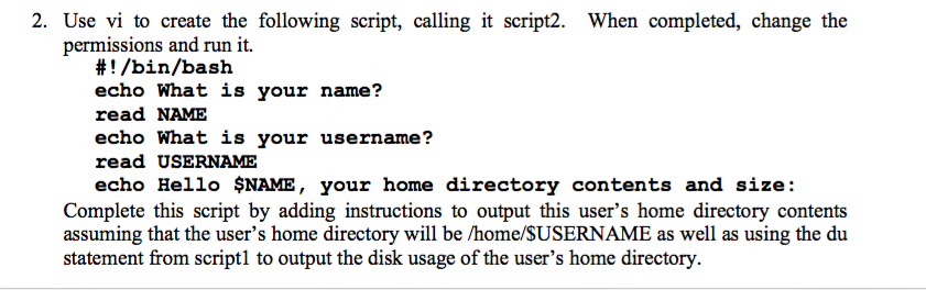 2. Use vi to create the following script, calling it | Chegg.com