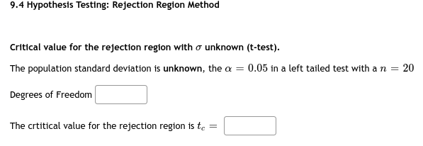 Solved 9.4 Hypothesis Testing: Rejection Region Method | Chegg.com