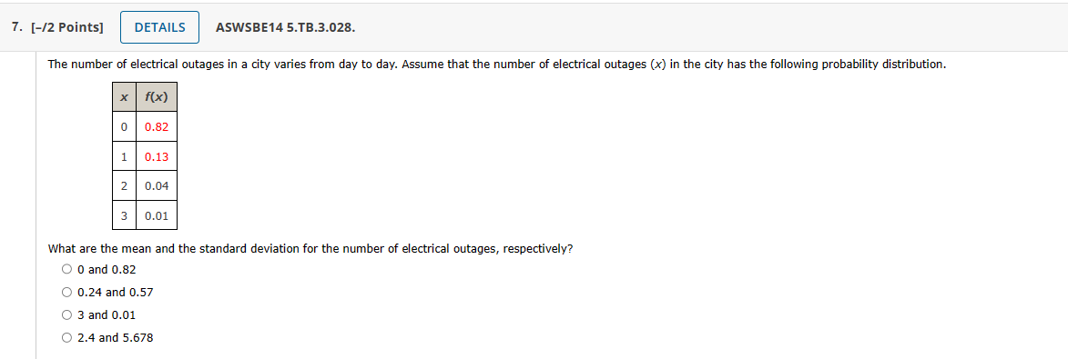 Solved The number of electrical outages in a city varies | Chegg.com