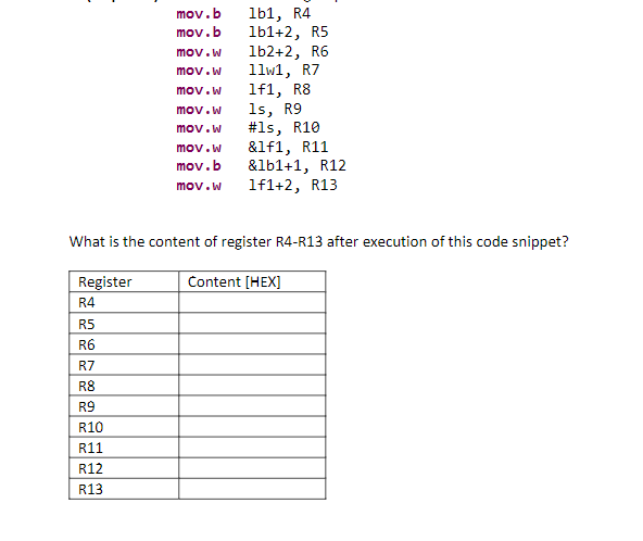 Solved What is the content of register R4 R13 after Chegg