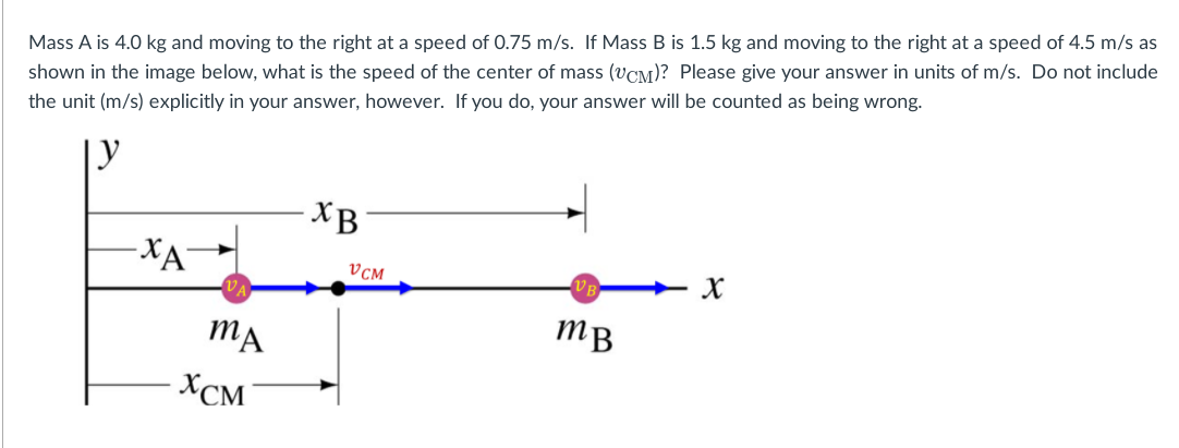 Solved Mass A is 4.0 kg and moving to the right at a speed | Chegg.com