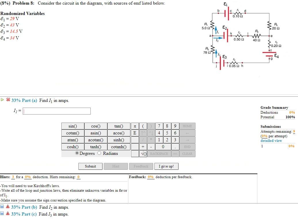 Solved (8%) Problem 8: Consider the circuit in the diagram, | Chegg.com