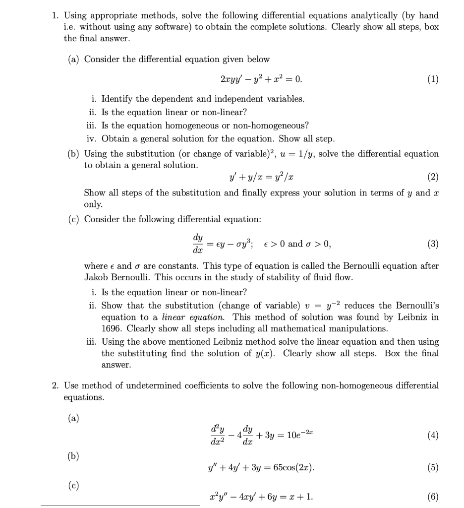 Solved 1. Using appropriate methods, solve the following | Chegg.com