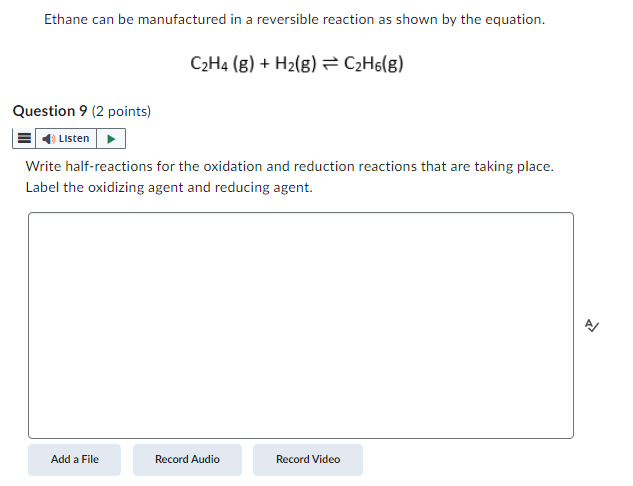 Solved Ethane can be manufactured in a reversible reaction Chegg