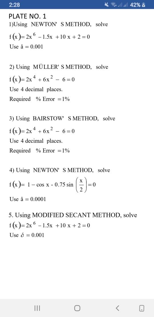 Solved 2 28 ة 42 ال ال ه Plate No 1 1 Using Newton Chegg Com