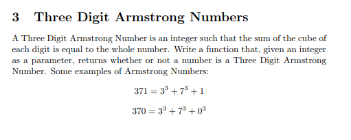 Solved 3 Three Digit Armstrong Numbers A Three Digit | Chegg.com
