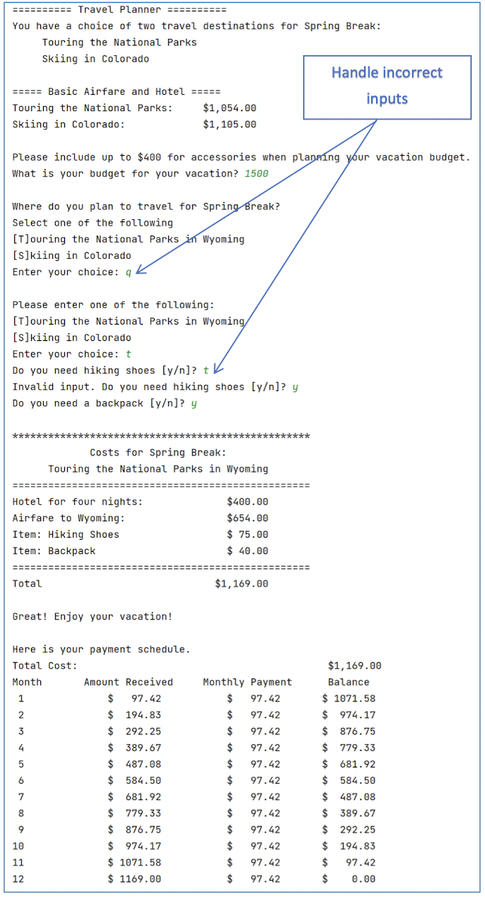 Solved For two vacation options, the Python program should | Chegg.com