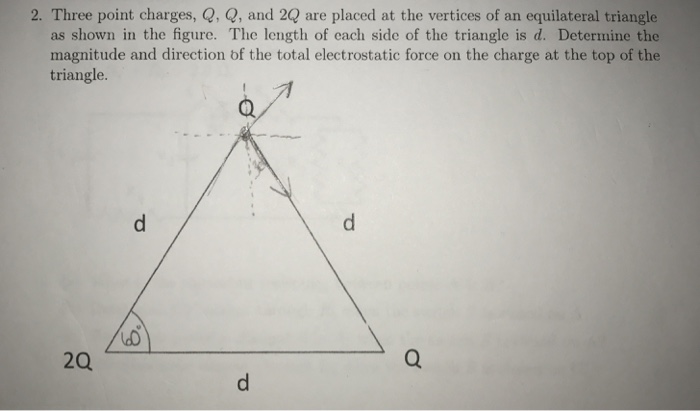 Solved Three point charges, Q, Q, and 2Q are placed at the | Chegg.com