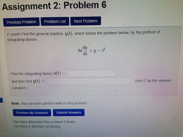 Solved Assignment 2: Problem 6 Previous Problem Problem List | Chegg.com