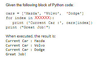 Solved Given the following block of Python code: cars = | Chegg.com
