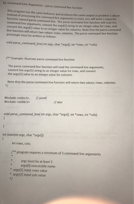 Solved 16 Command Line Arguments -parse Command Line | Chegg.com