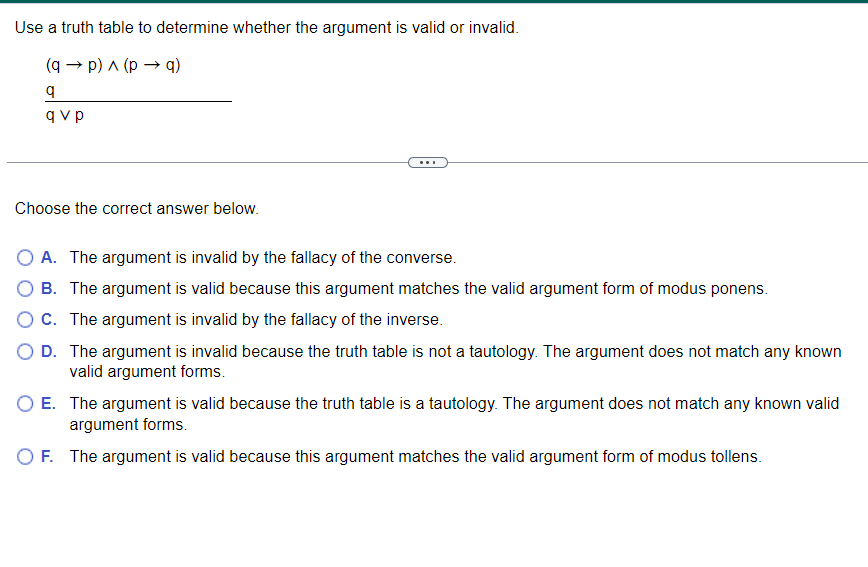 Solved Use a truth table to determine whether the argument | Chegg.com