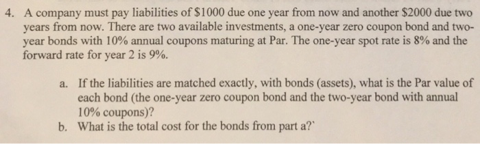 Solved A company must pay liabilities of $1000 due one year | Chegg.com