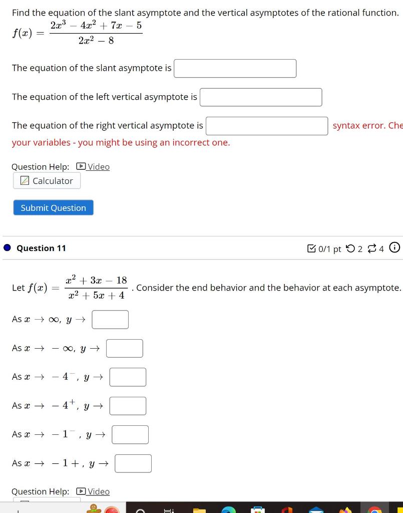 Solved Find the equation of the slant asymptote and the | Chegg.com