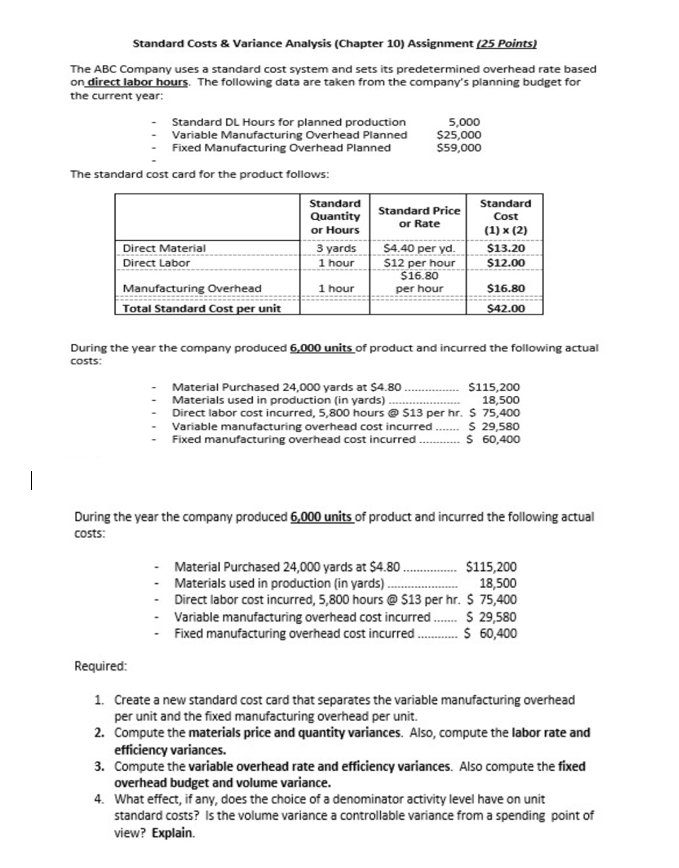 Solved Standard Costs \& Variance Analysis (Chapter 10) | Chegg.com