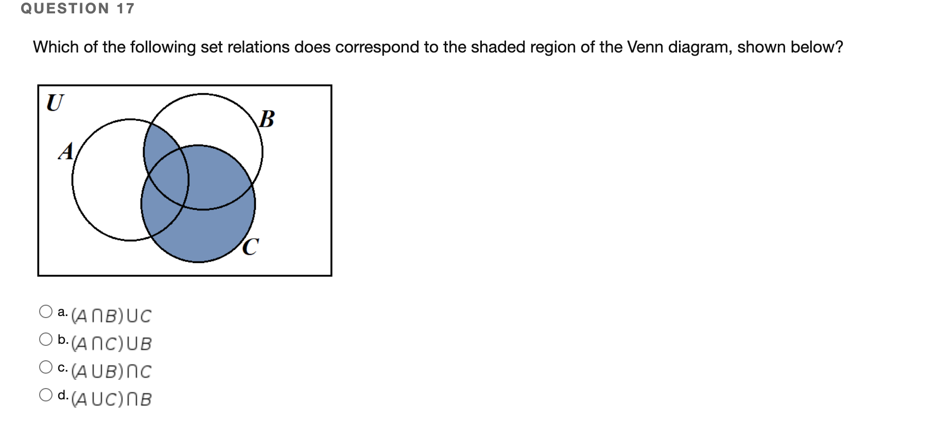 Solved QUESTION 17 Which Of The Following Set Relations Does | Chegg.com