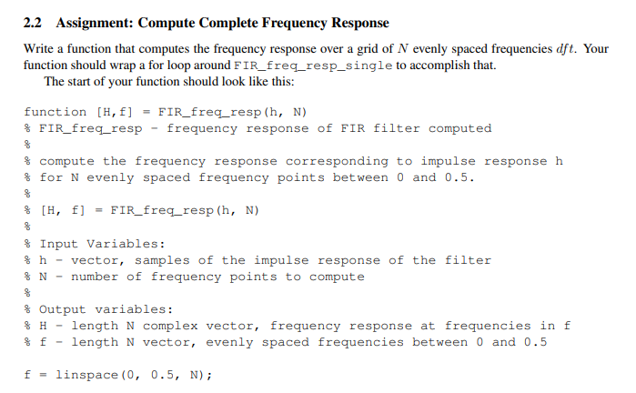 Solved 2 Compute the Frequency Response Equation (2) shows | Chegg.com