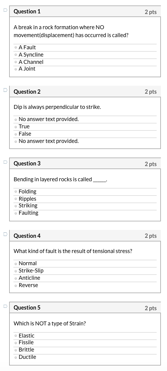 Solved Question 1 2 pts A break in a rock formation where NO | Chegg.com