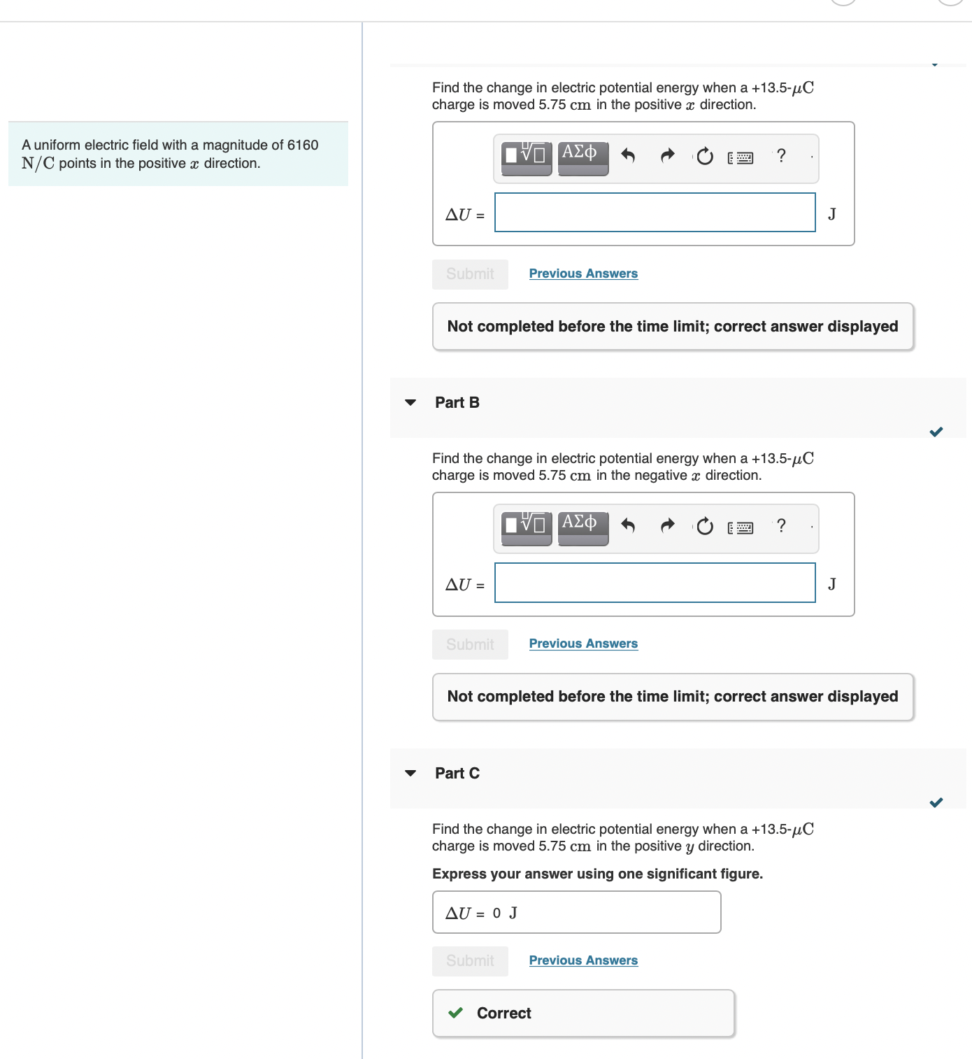 Solved Find the change in electric potential energy when | Chegg.com