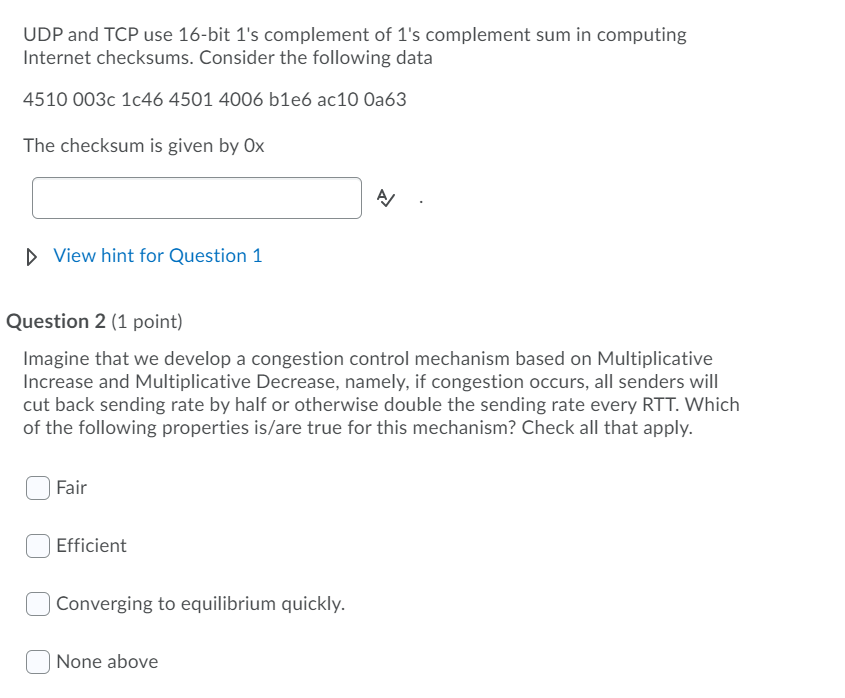 Solved Udp And Tcp Use 16 Bit 1 S Complement Of 1 S Compl Chegg Com