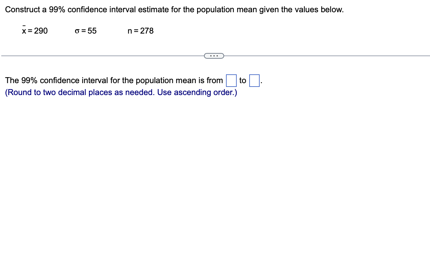 Solved Construct a 99% confidence interval estimate for the | Chegg.com