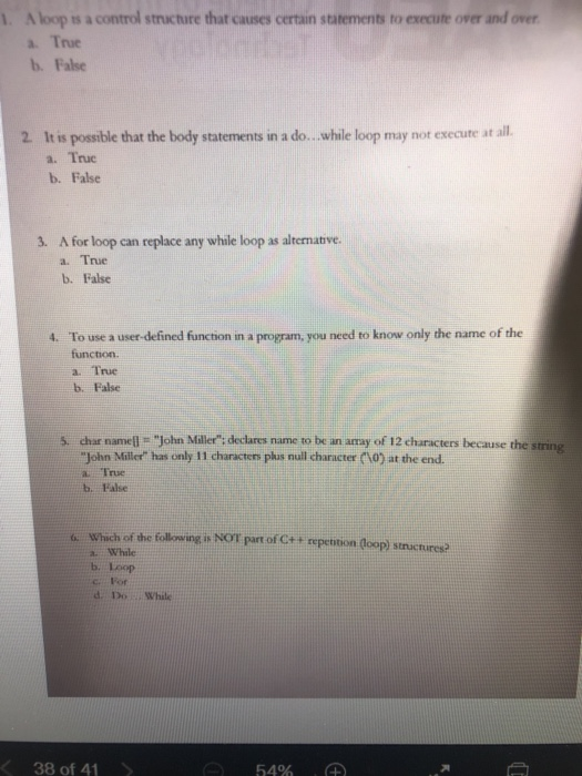 Solved 1. A loop s a control structure that causes certain | Chegg.com