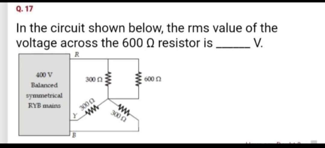 Solved Q. 17 In the circuit shown below, the rms value of | Chegg.com
