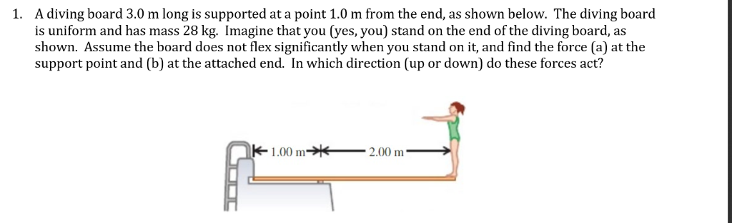 Solved A diving board 3.0 m long is supported at a point 1.0 | Chegg.com