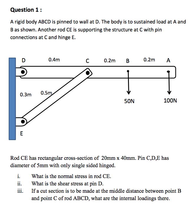 Solved Question 1 : A rigid body ABCD is pinned to wall at | Chegg.com