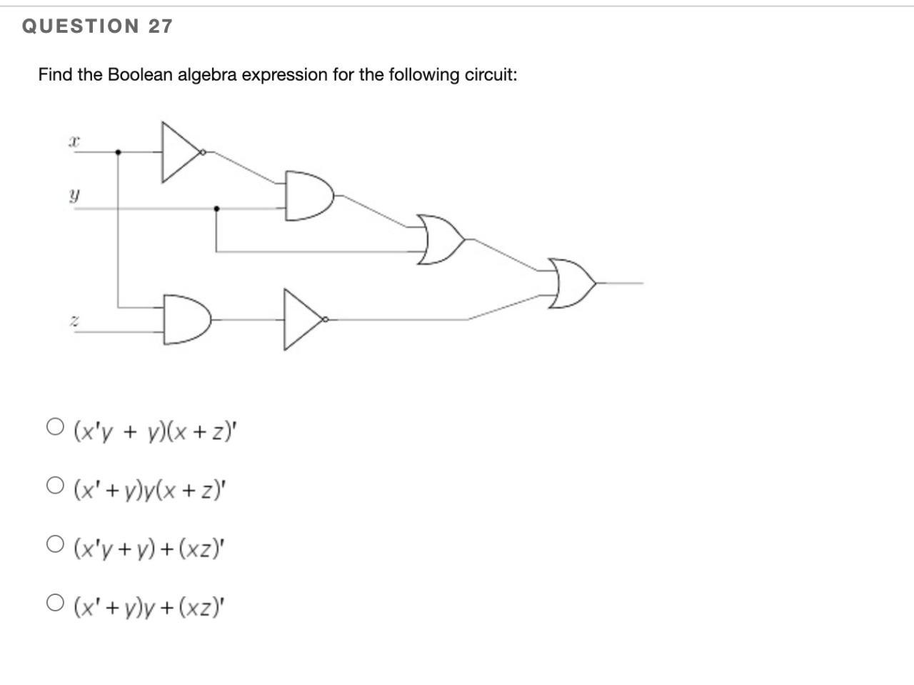 Solved QUESTION 27 Find the Boolean algebra expression for | Chegg.com